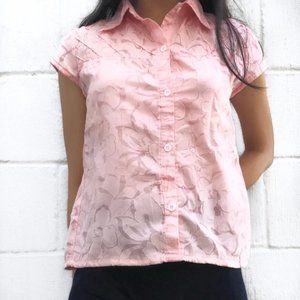 Pink Floral Short-Sleeve Button-down blouse